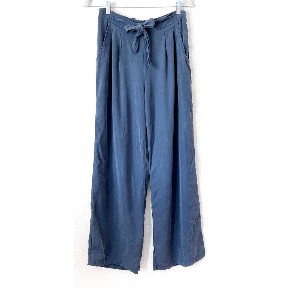 Saint and Sofia Trouser Pants Size USA 6 Tencel Wide Leg Pull On Gray Tie Waist
